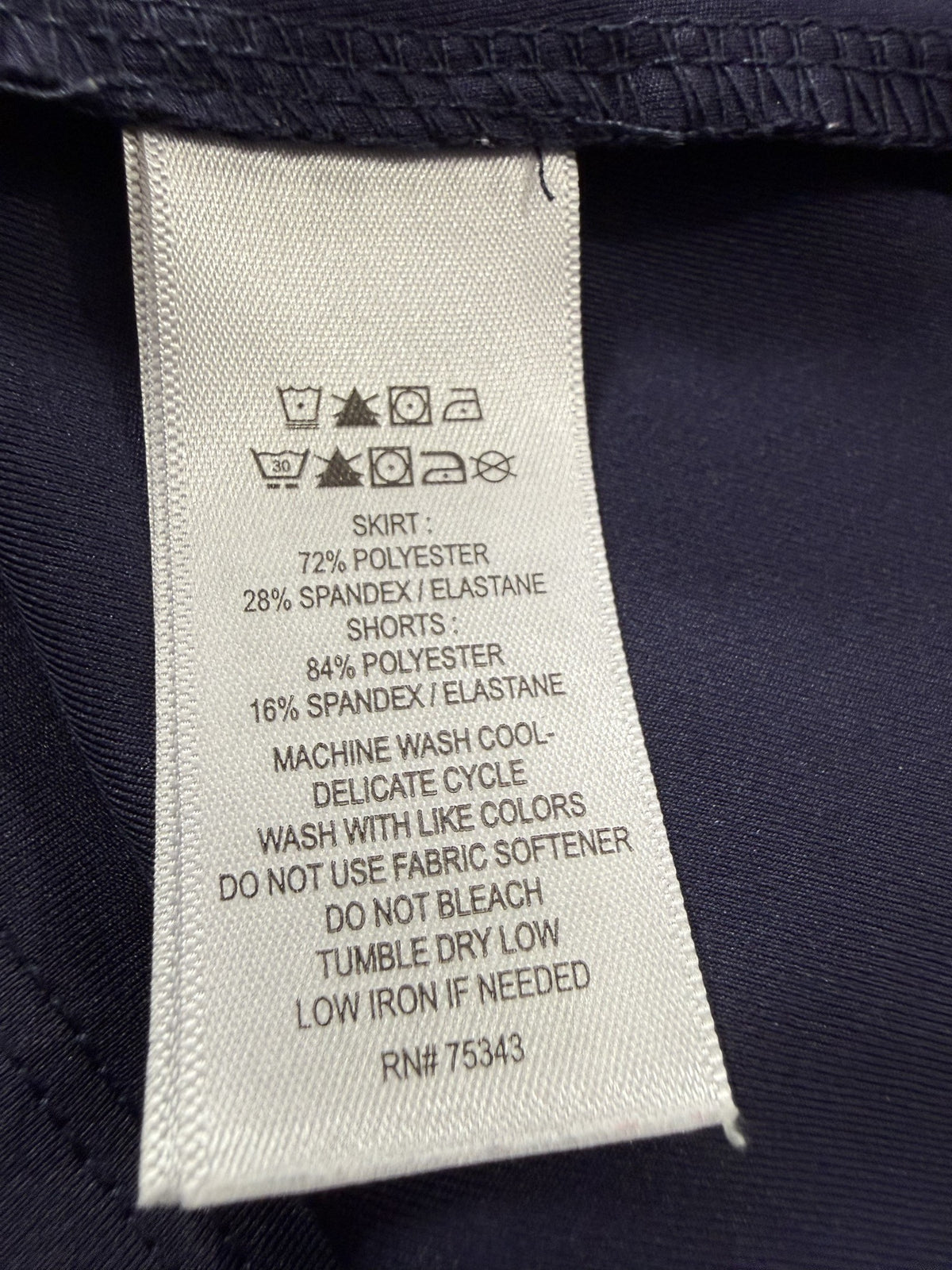 Tommy Bahama Skort care and fabric label
