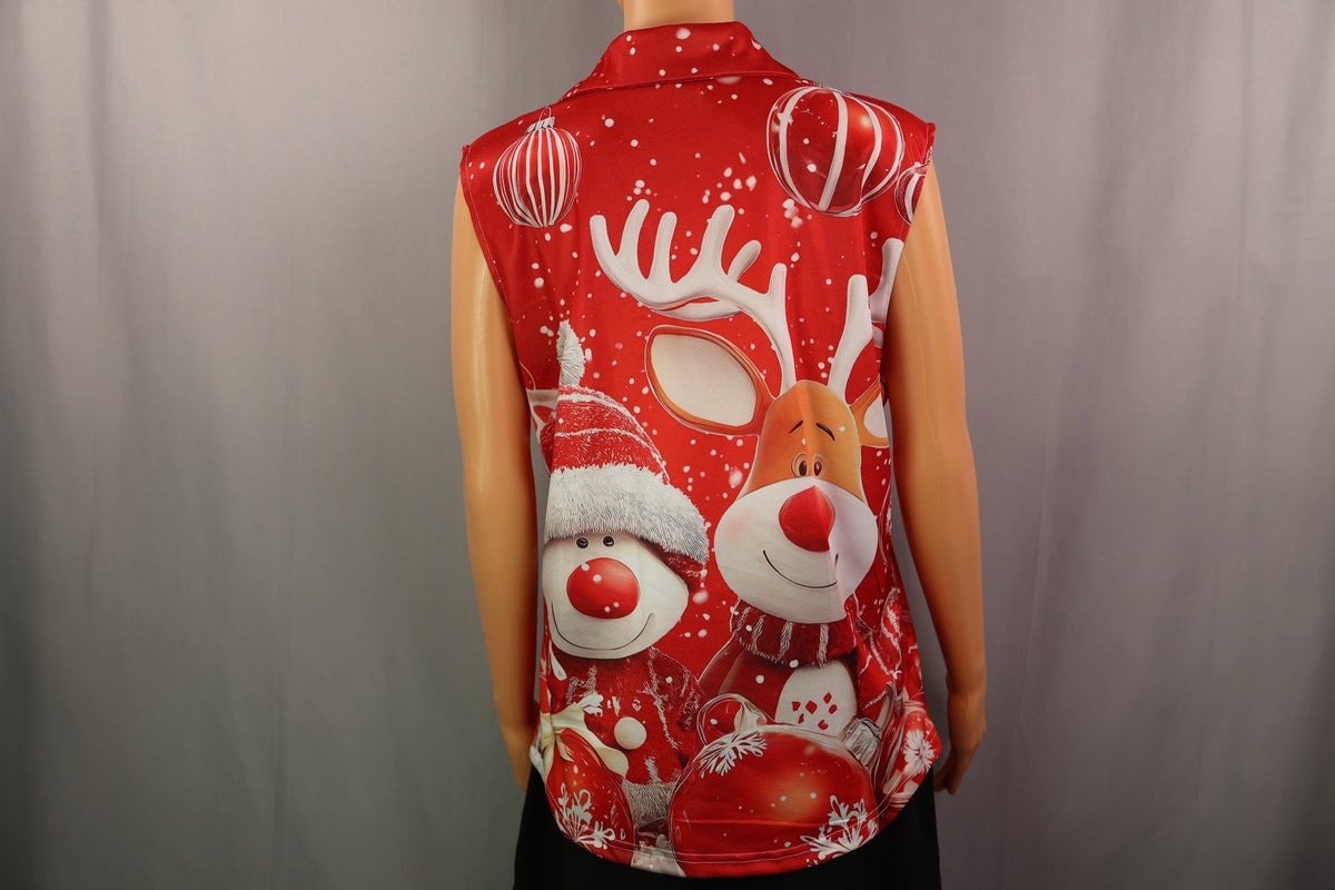 Women's Golf Sleeveless Polo, Red Christmas Reindeer Print, back