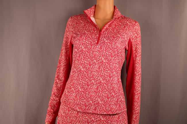Tommy Bahama Long-Sleeve Quarter-Zip, Pink and Red Leaf Print, Size S