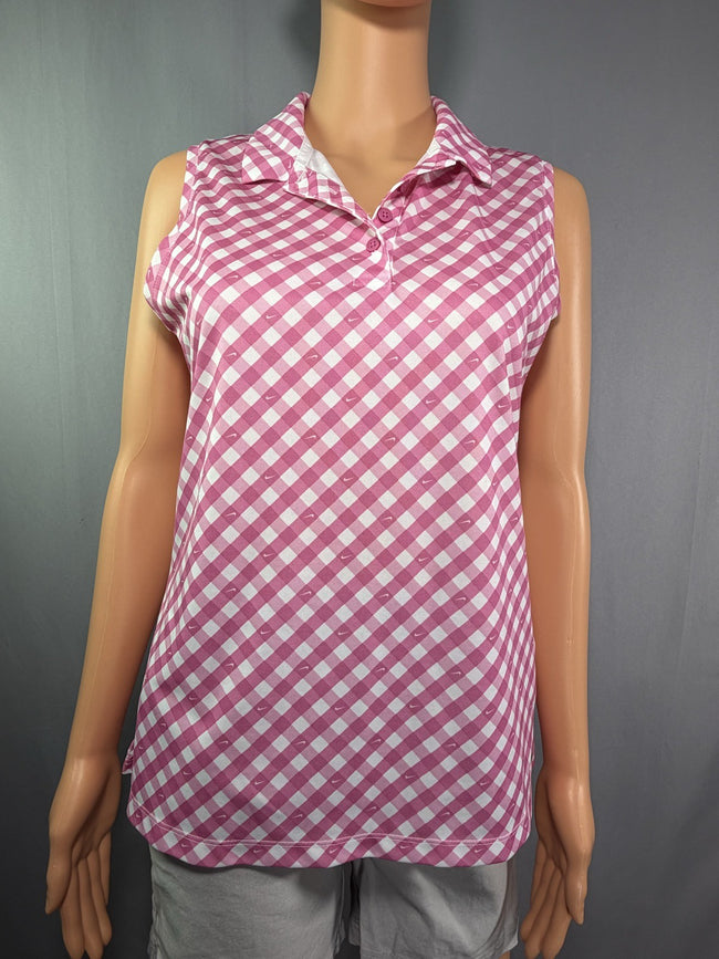 Nike Sleeveless Polo, Pink Gingham, Size S