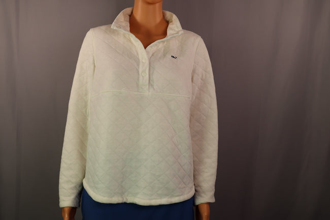 Vineyard Vines Quilted Pullover, White, Size M