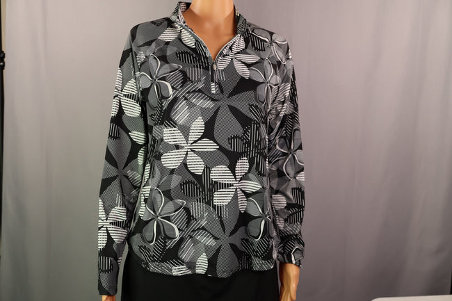 Emerald 18 Long-Sleeve Quarter-Zip, Black/White Floral, Size M