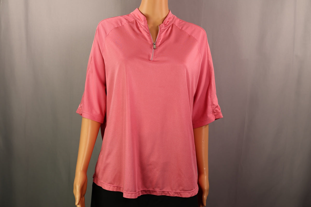 Tail Short-Sleeve Mock-Zip, Pink, front