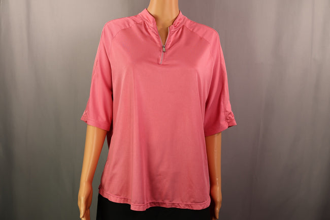 Tail Short-Sleeve Mock-Zip, Coral, Size XXL