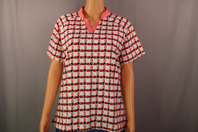 Tail Short-Sleeve Top, White/Coral/Black Print, Size L