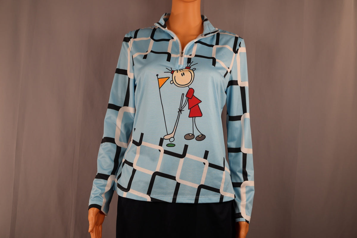 ACEGOLFS Long-Sleeve Quarter-Zip, Light Blue Golfer Print, front