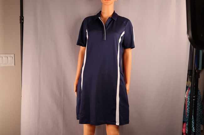 Callaway Short-Sleeve Golf Dress, Navy with White Stripe, Size L
