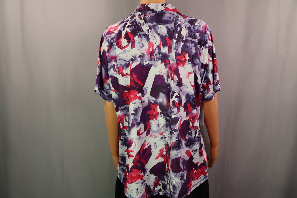 LURANEE Short-Sleeve Quarter-Zip, Purple and Pink Abstract Print, back
