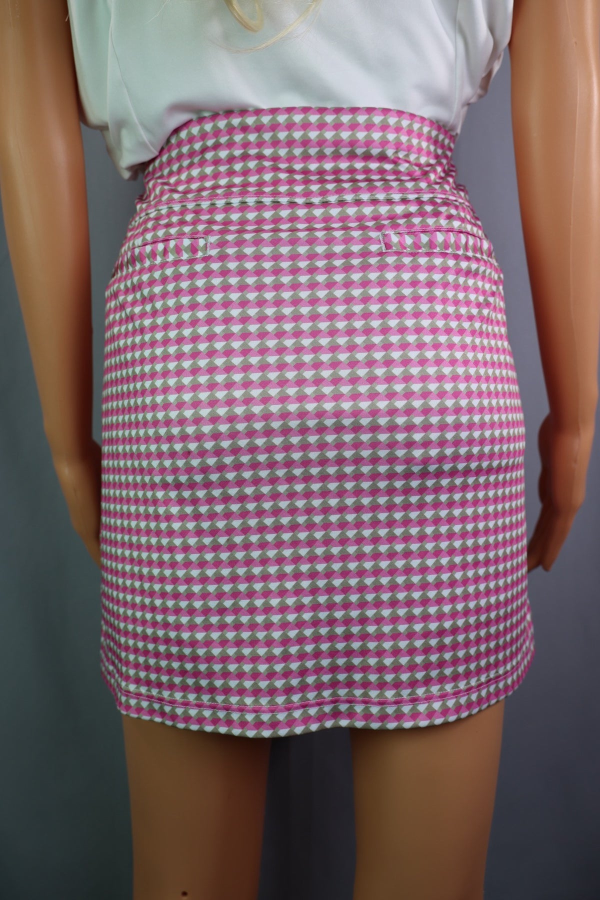 PGA Tour Skort, Pink and Olive Geometric Print - back