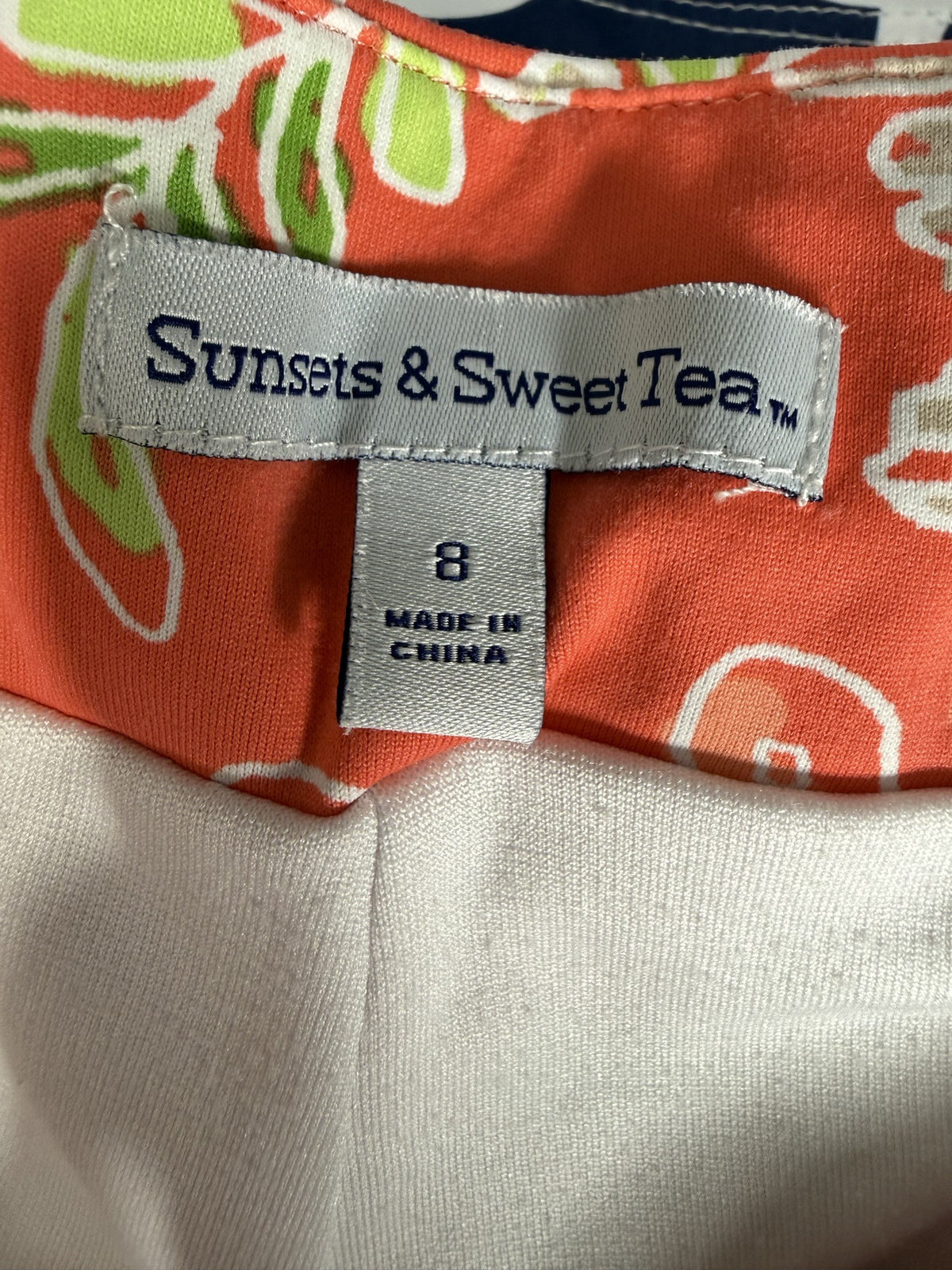 Sunsets & Sweet Tea Skort brand and size label