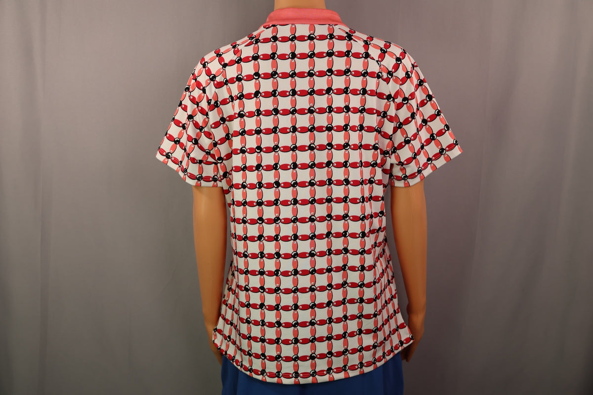 Tail Short-Sleeve Top, White/coral/black print, back