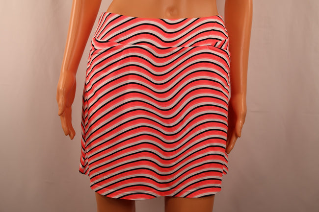 Tail Skort, Coral Black and White Wave Stripe, Size S