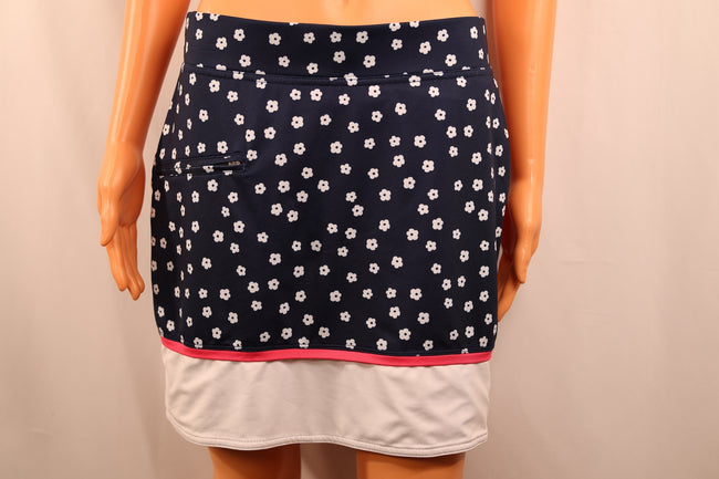 Belyn Key Skort, Navy Daisy Print with White Hem, Size S