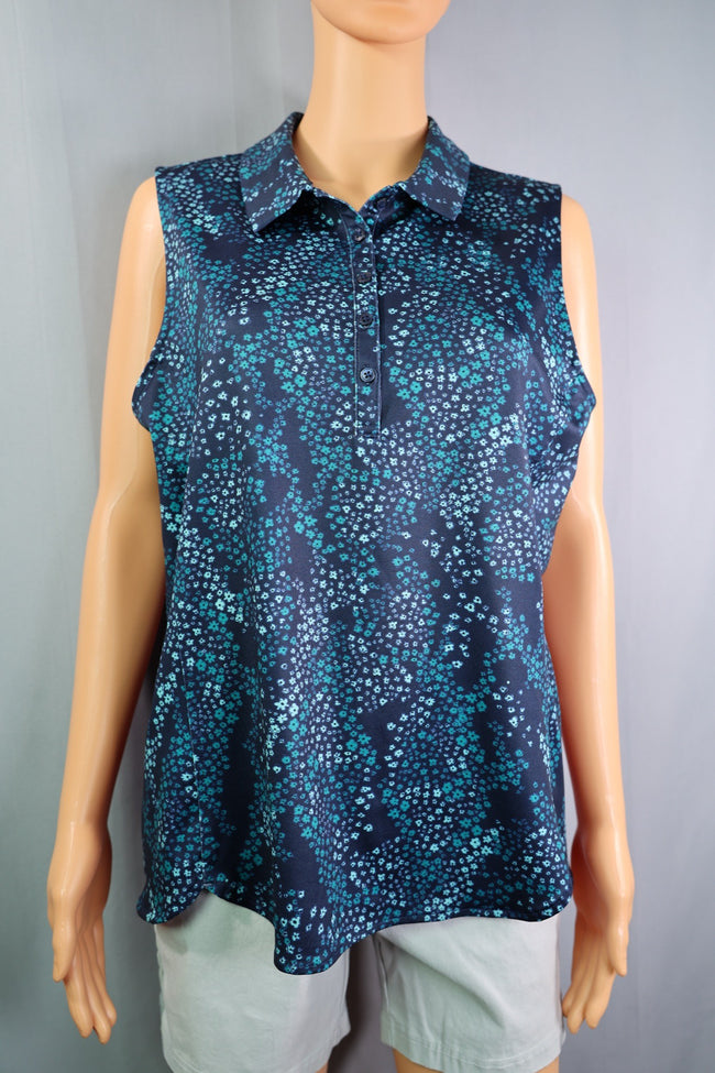Lillie Green Top, Navy with Teal Floral, Size L