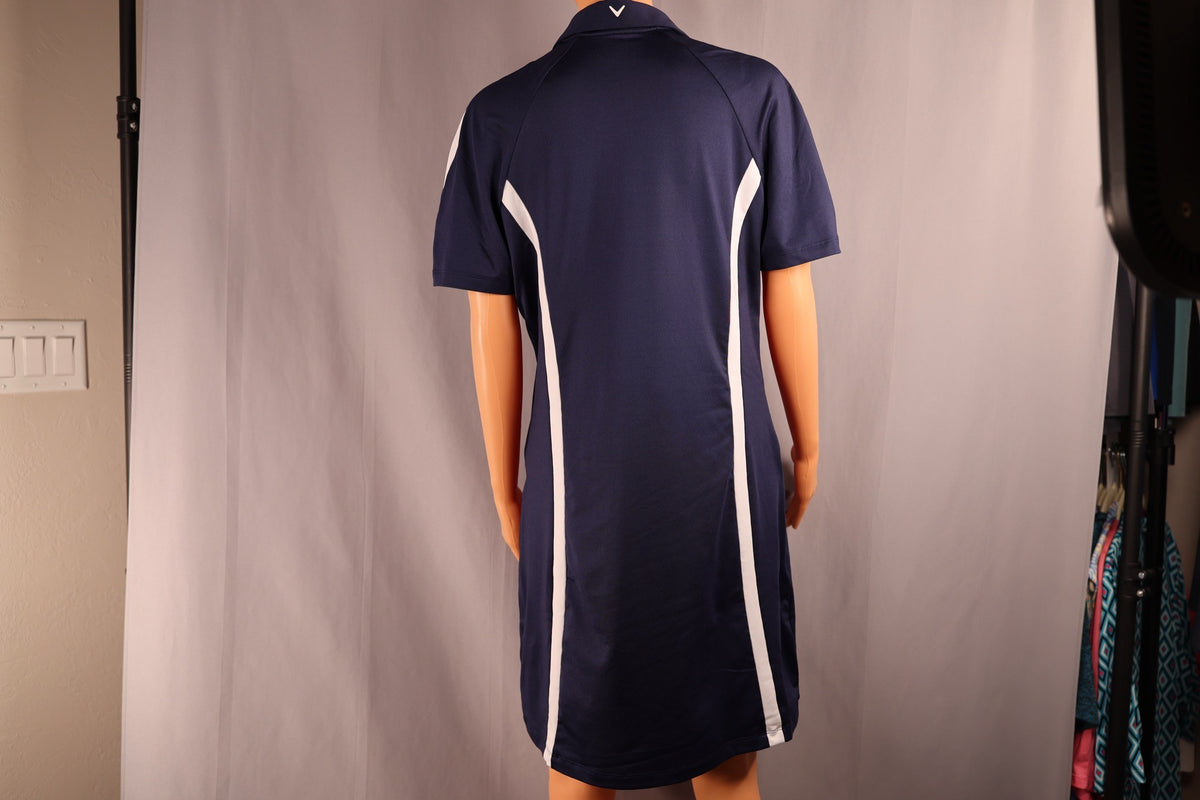 Callaway Short-Sleeve Golf Dress, Navy with White Stripe, back