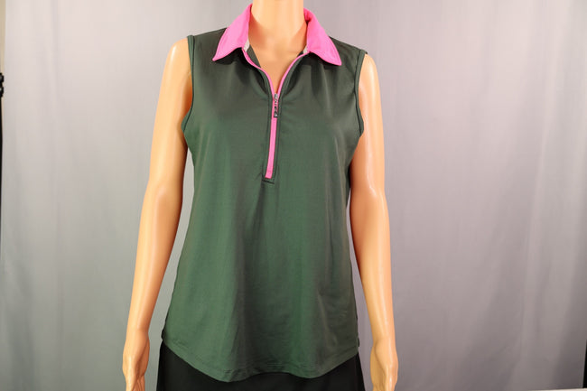 Jofit Sleeveless Quarter-Zip Polo, Dark Green, Size L