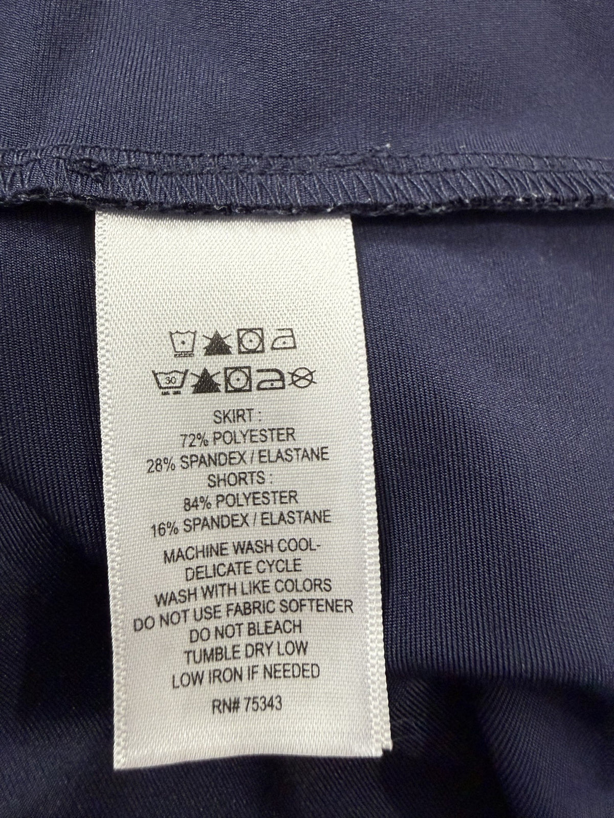 Tommy Bahama Skort care and fabric label