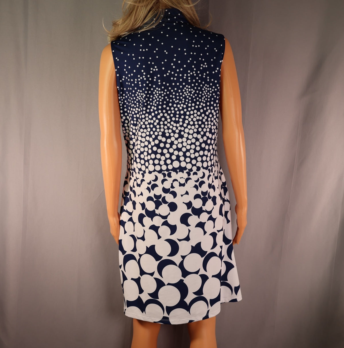 ACEGOLFS Sleeveless Quarter-Zip Golf Dress, Navy and White Dot Print, back