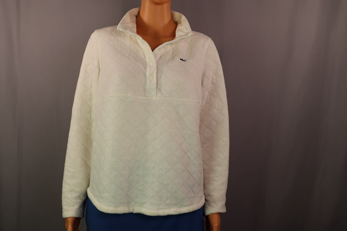 Vineyard Vines Quilted Pullover, White, front