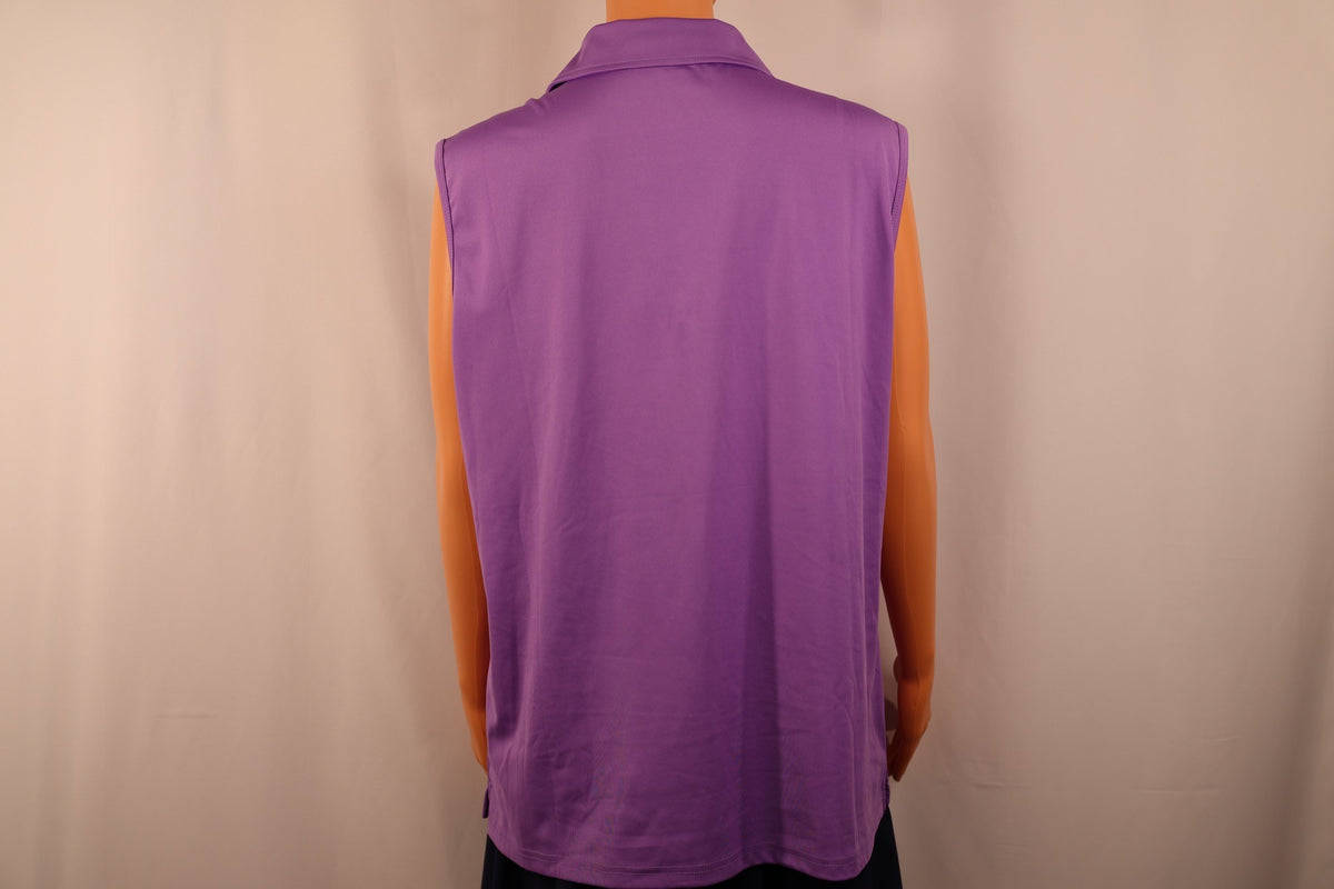MAGCOMSEN sleeveless polo in purple, back view on mannequin