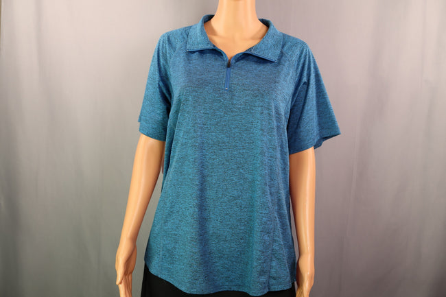 Miss Fortune Short-Sleeve Quarter-Zip Polo, Teal Heather, Size 2XL