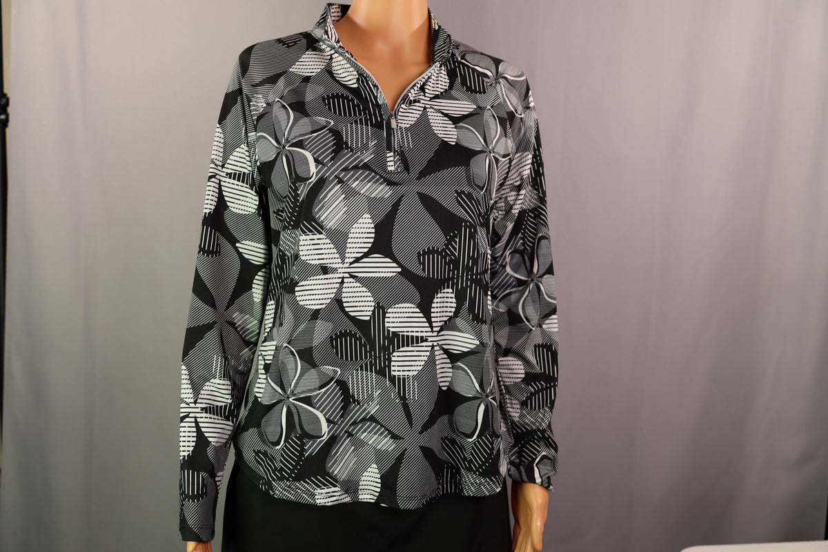 Emerald 18 Long-Sleeve Quarter-Zip, Black/white floral, front