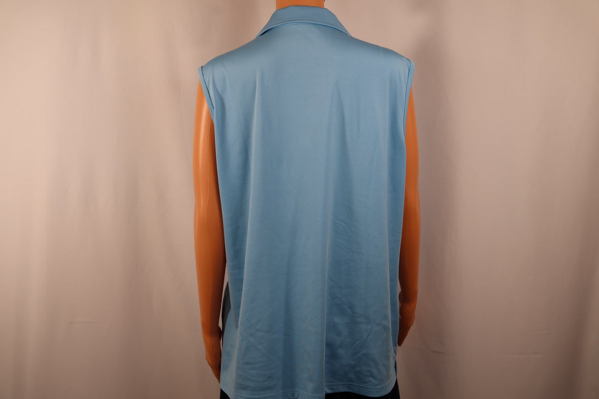 MAGCOMSEN sleeveless polo in sky blue, back view on mannequin