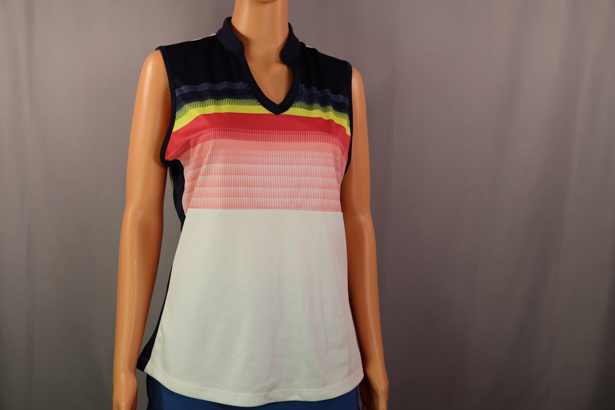 Callaway Sleeveless Top, White/navy/multicolor stripe, front