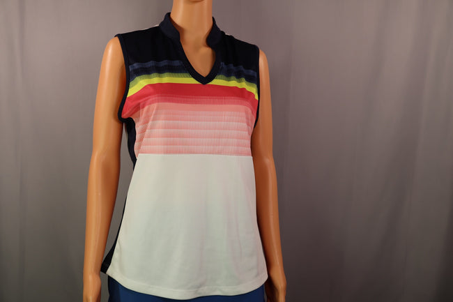 Callaway Sleeveless Top, White/Navy/Multicolor Stripe, Size L