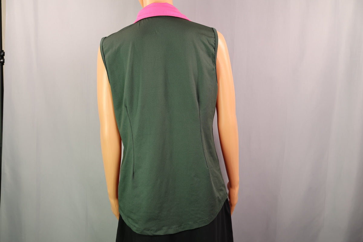 Jofit Sleeveless Quarter-Zip Polo, Dark green, back