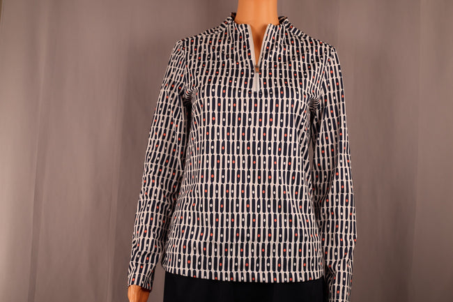 Tail Long-Sleeve Quarter-Zip, Navy and White Print, Size S
