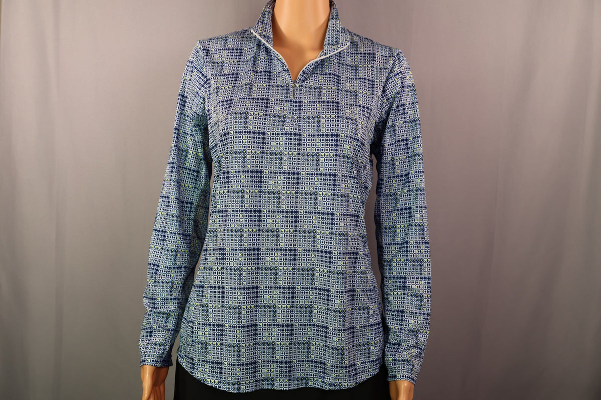 EP New York Long-Sleeve Quarter-Zip, Blue/navy geometric print, front