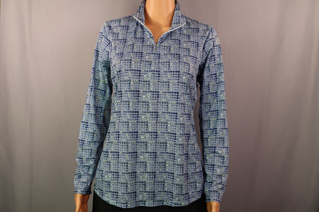 EP New York Long-Sleeve Quarter-Zip, Blue/Navy Geometric Print, Size M