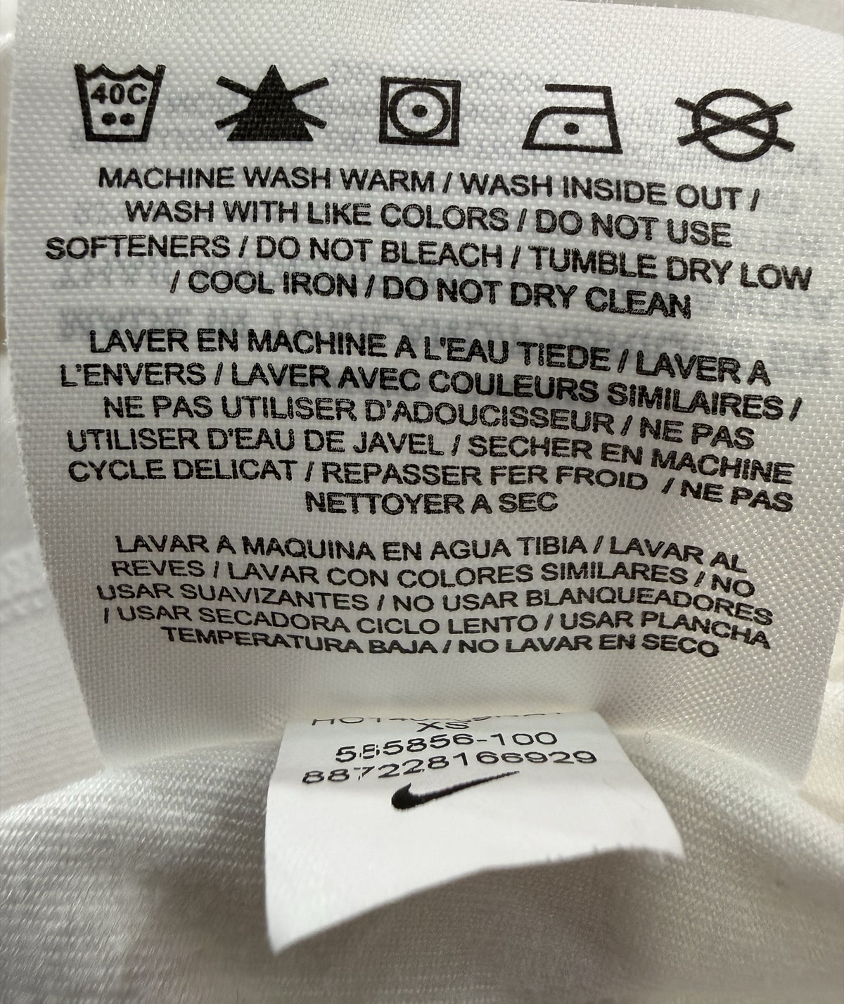 Nike Long-Sleeve Half-Zip care and fabric label