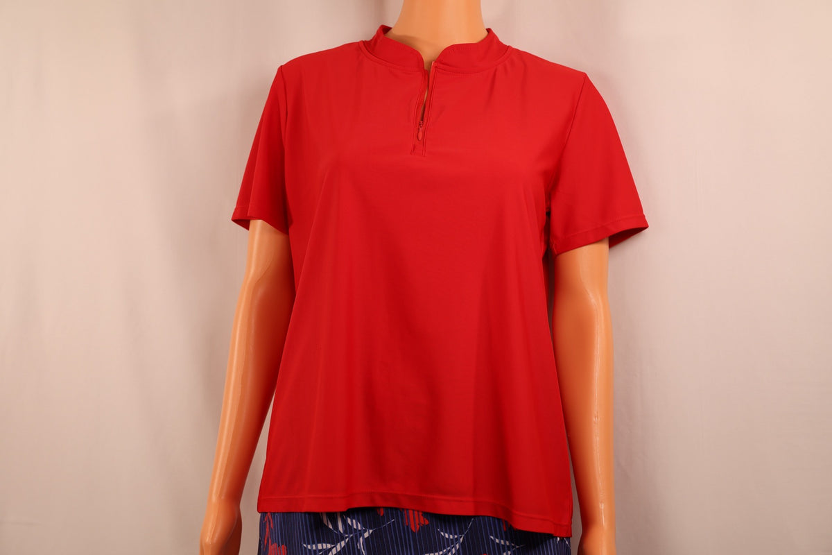 SkortObsession short-sleeve zip top, red, front