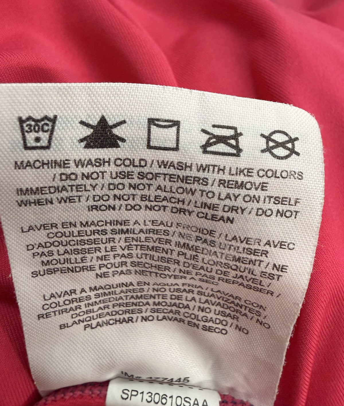 Nike Long-Sleeve Top care and fabric label