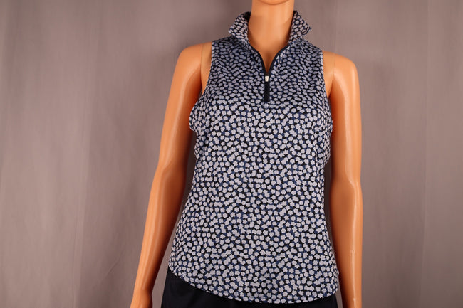 Etonic Sleeveless Quarter-Zip, Navy and White Print, Size S