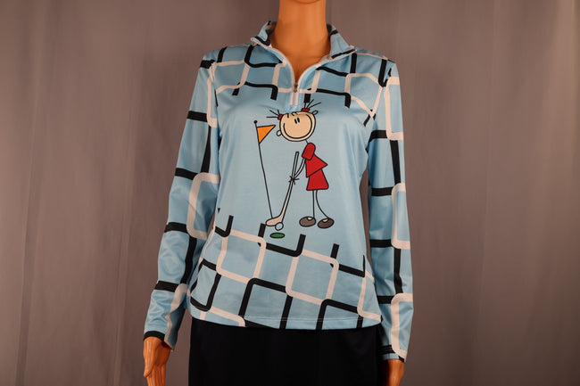 ACEGOLFS Long-Sleeve Quarter-Zip, Light Blue Golfer Print, Size S