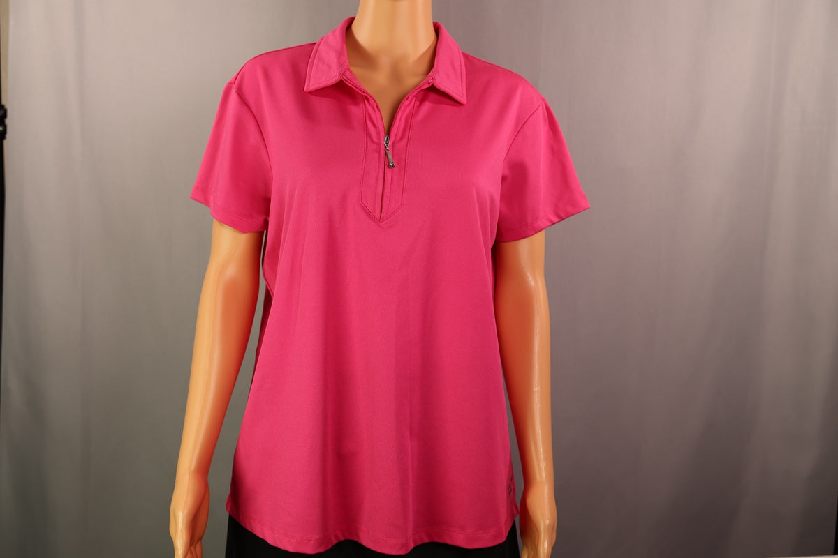Jofit Short-Sleeve Quarter-Zip Polo, Hot pink, front