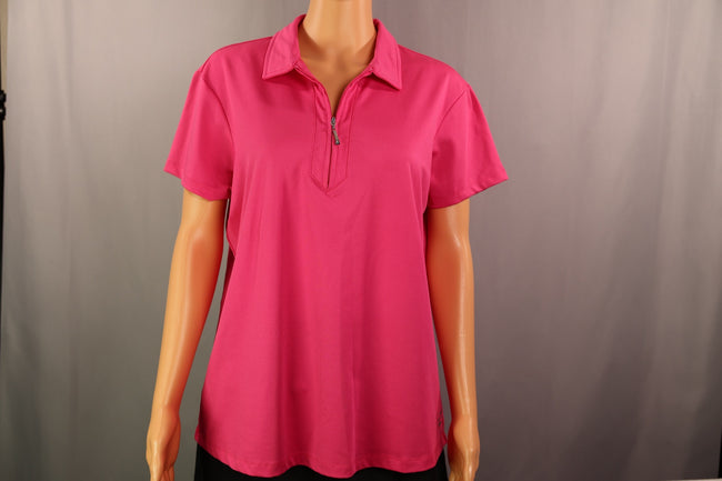 Jofit Short-Sleeve Quarter-Zip Polo, Hot Pink, Size XL