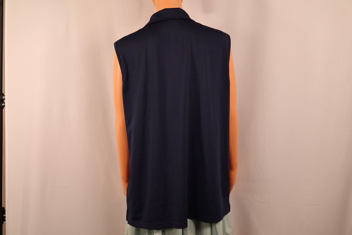 MAGCOMSEN sleeveless polo in navy, back view on mannequin