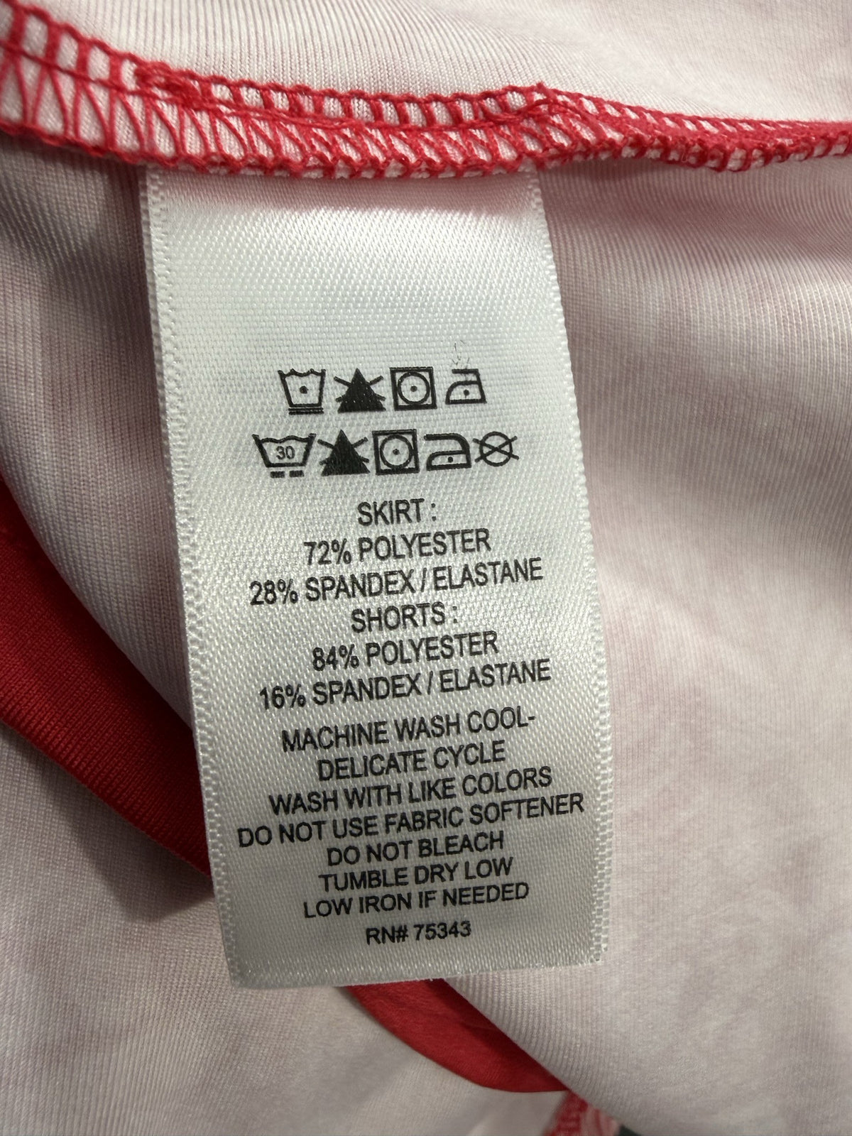 Tommy Bahama Skort care and fabric label