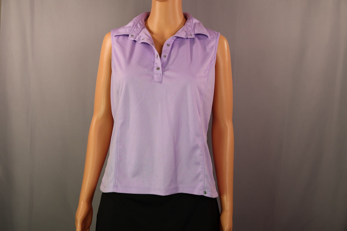 Tail Sleeveless Polo, Lavender, front