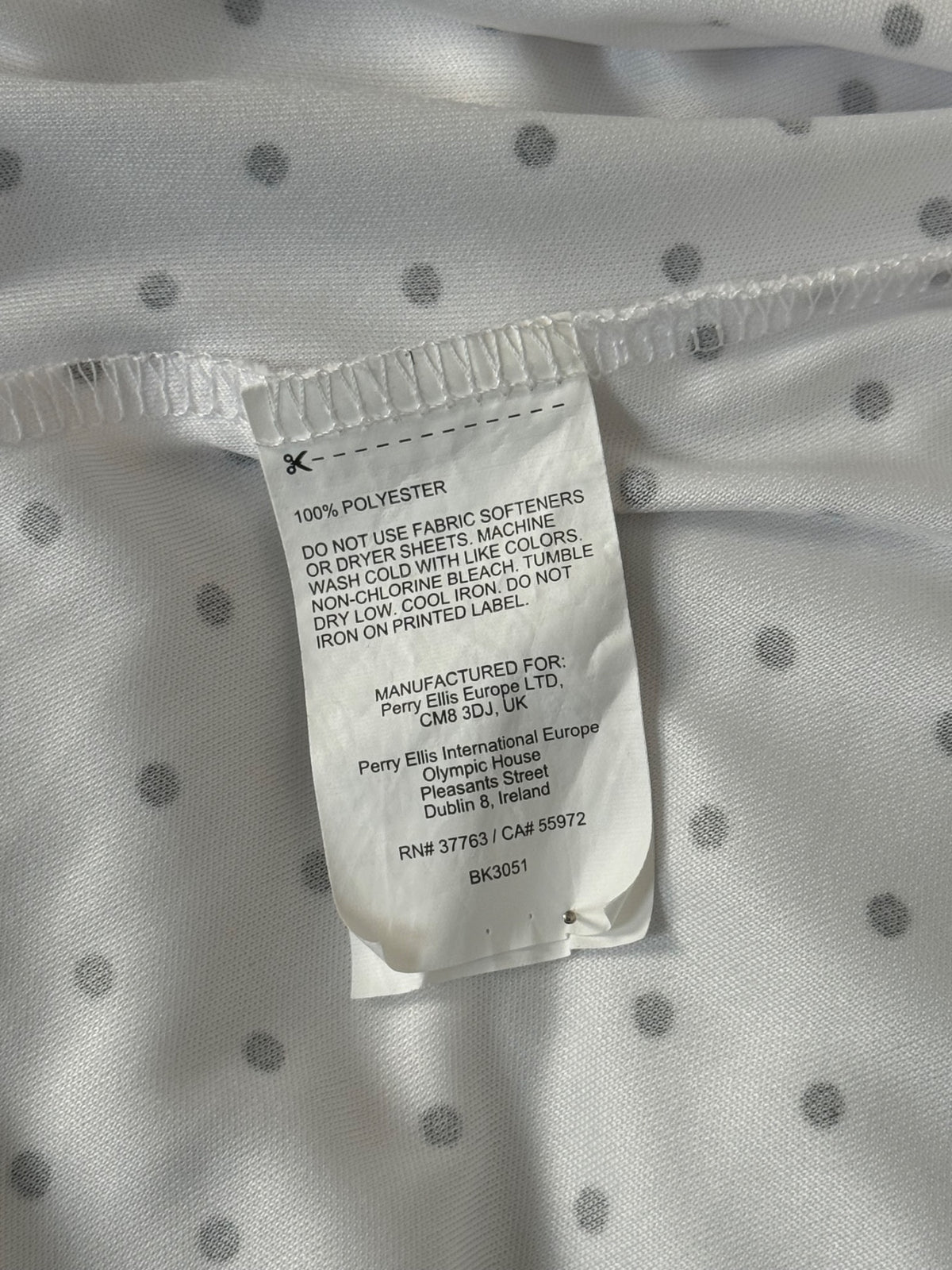 PGA Tour fabric and care label