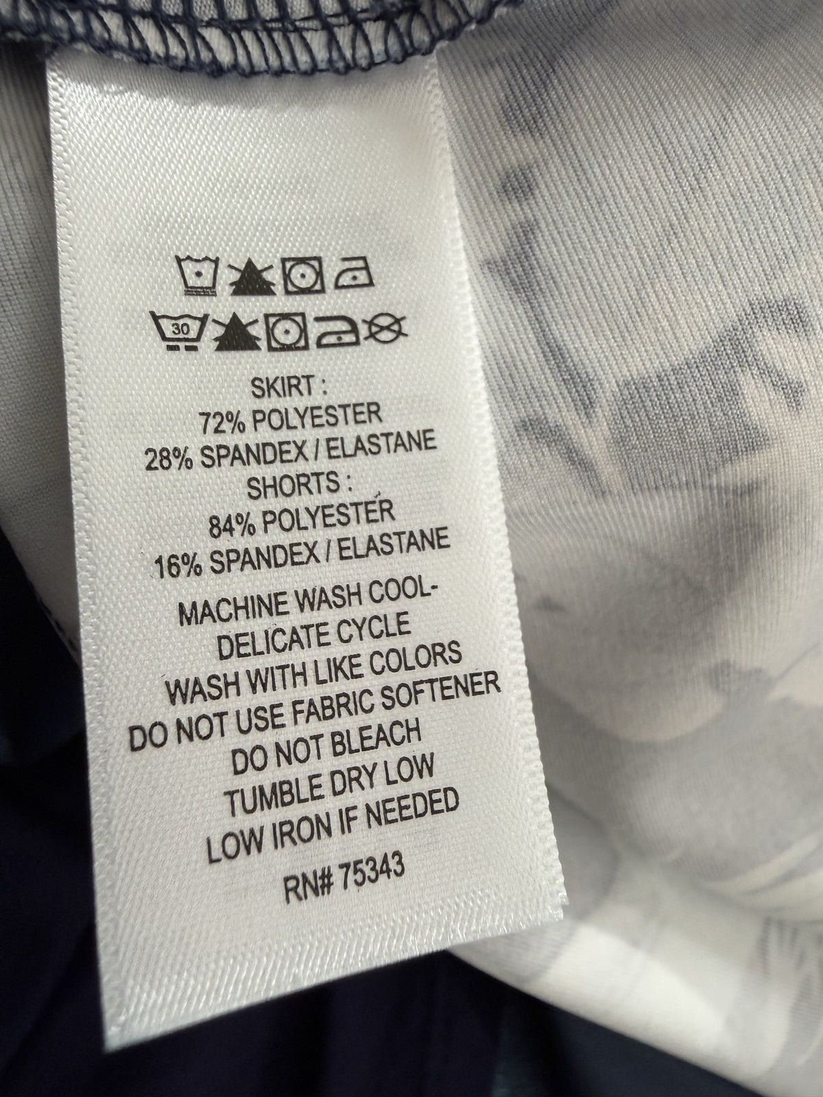 Tommy Bahama Skort care and fabric label