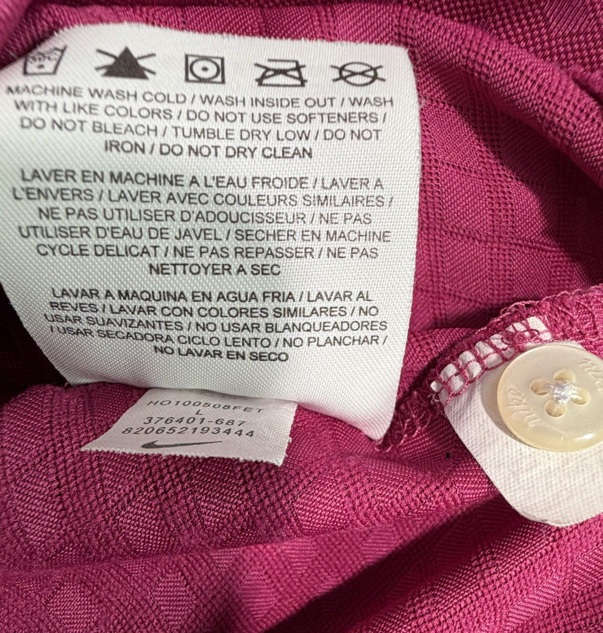Nike Golf Polo care and fabric label