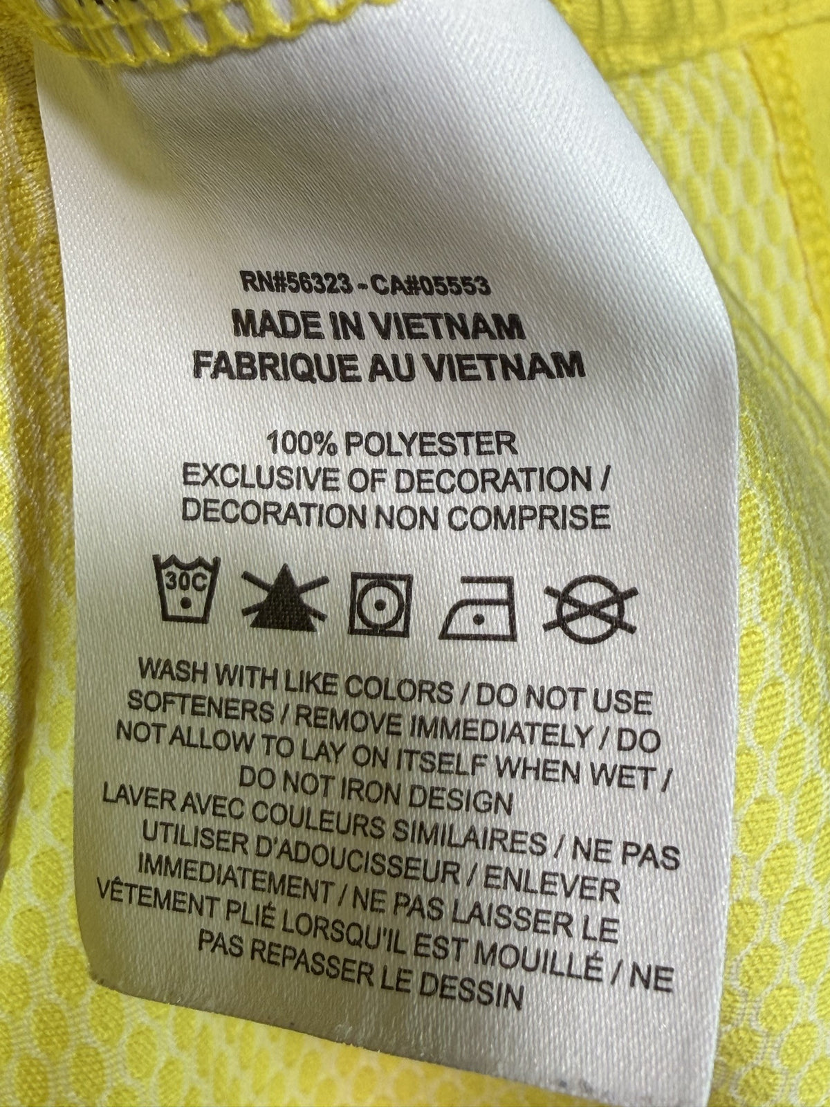 Nike Short-Sleeve Mock-Zip care and fabric label