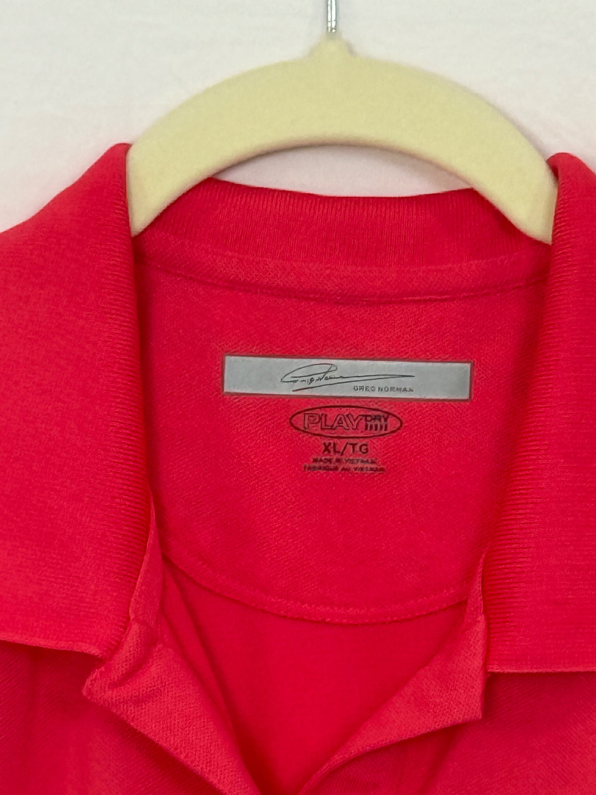 Greg Norman PlayDry brand and size label, size XL
