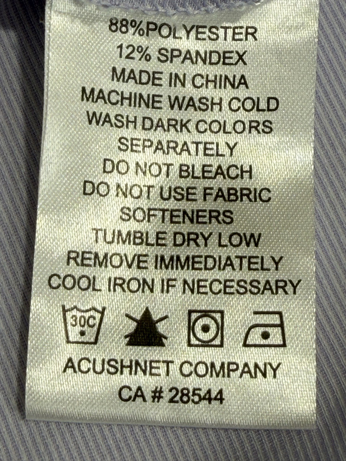 FootJoy polo fabric and care label
