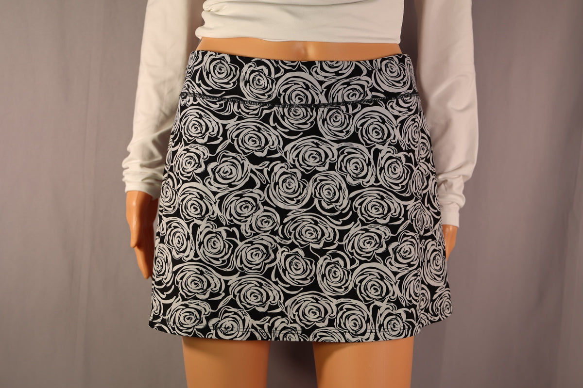 Spunkwear Skort, Black and White Rose Print, back